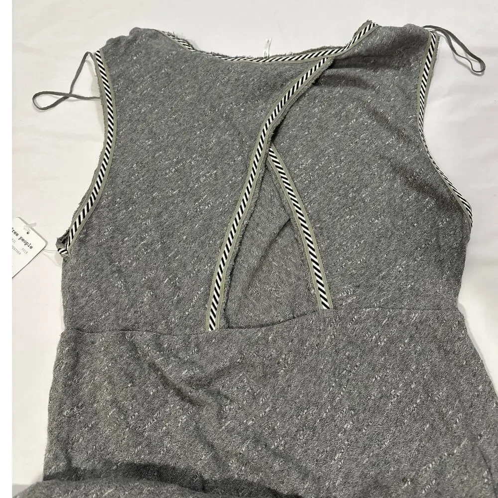 NWT Free People Women’s Large Sabrina Maxi Dress Grey Cotton Slit Beachy Boho